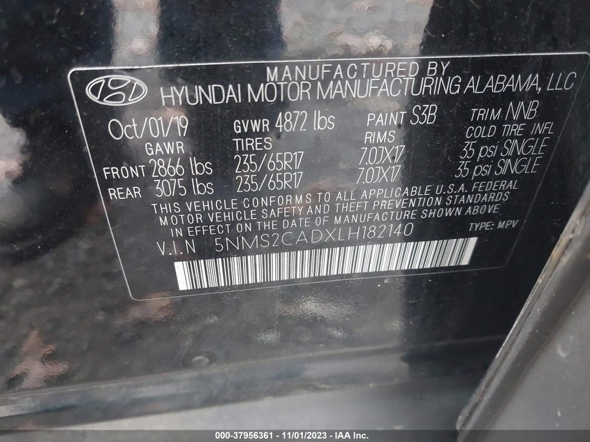 VIN 5NMS2CADXLH182140 2020 HYUNDAI SANTA FE SE