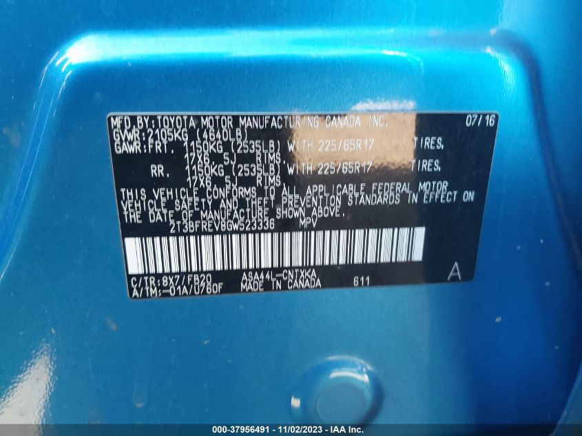 2016 TOYOTA RAV4 LE - 2T3BFREV8GW523336