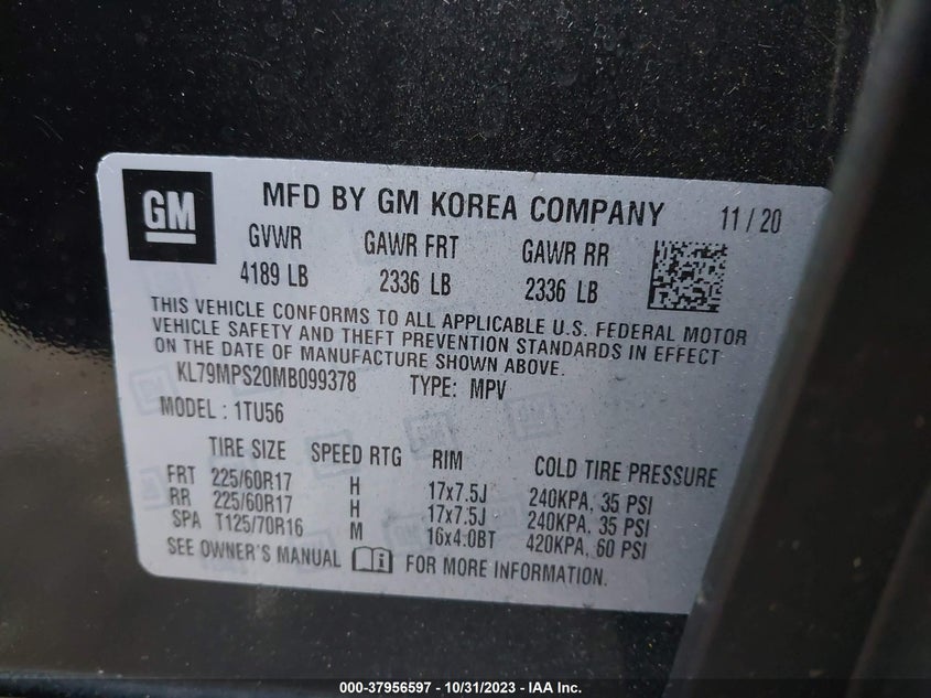 VIN KL79MPS20MB099378 2021 CHEVROLET TRAILBLAZER LT