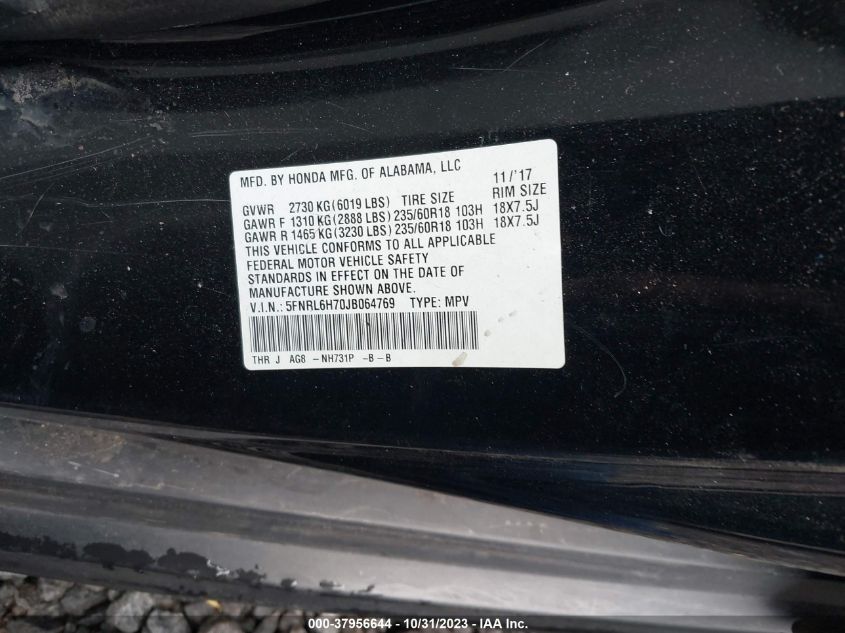 5FNRL6H70JB064769 2018 HONDA ODYSSEY, photo no. 9