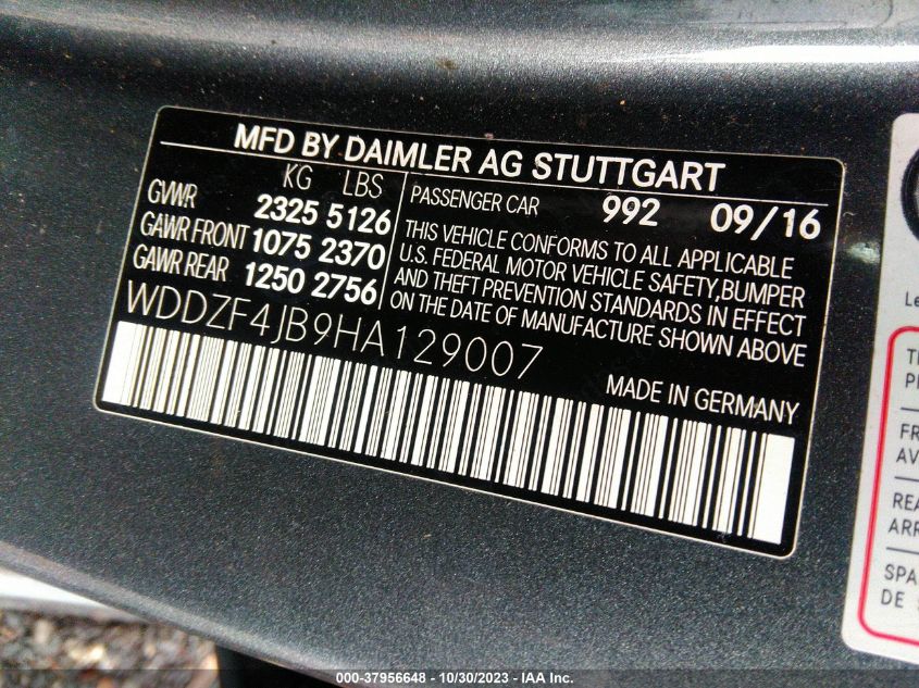 2017 MERCEDES-BENZ E 300 WDDZF4JB9HA129007