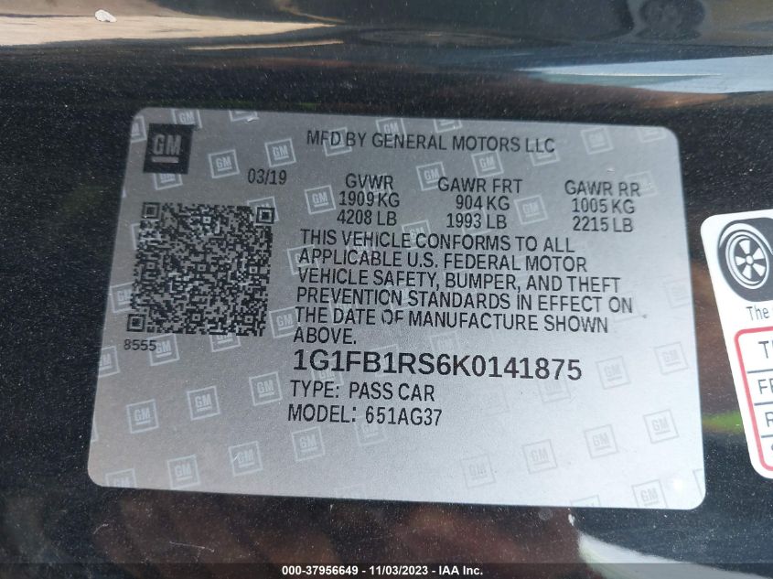 2019 CHEVROLET CAMARO LS/LT - 1G1FB1RS6K0141875