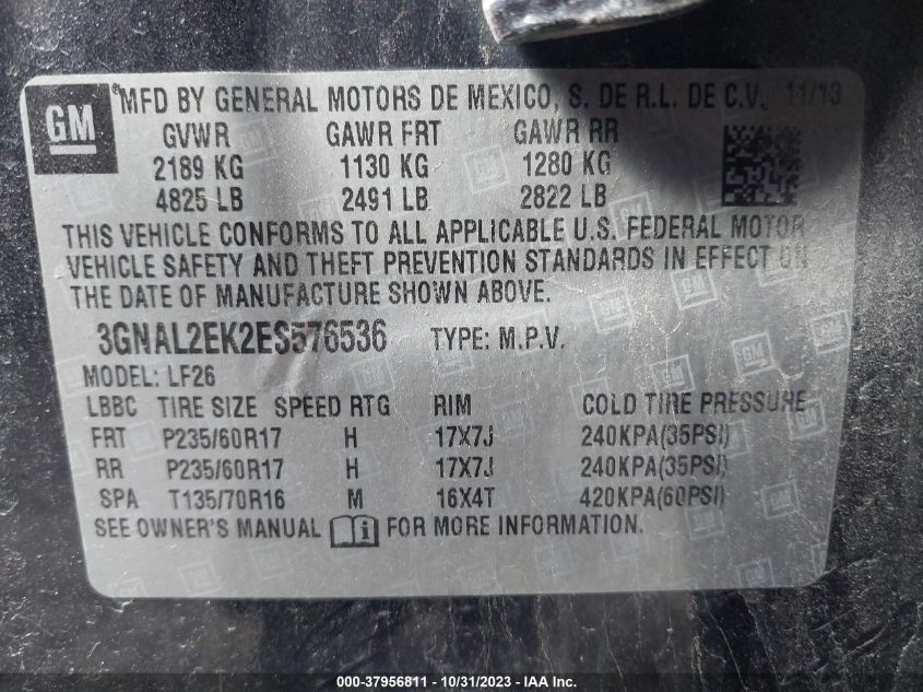 2014 CHEVROLET CAPTIVA SPORT 2LS - 3GNAL2EK2ES576536