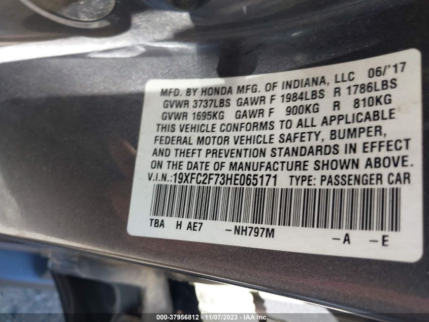 2017 HONDA CIVIC EX - 19XFC2F73HE065171