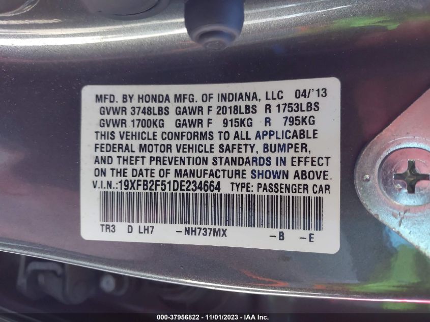 2013 HONDA CIVIC SDN LX 19XFB2F51DE234664