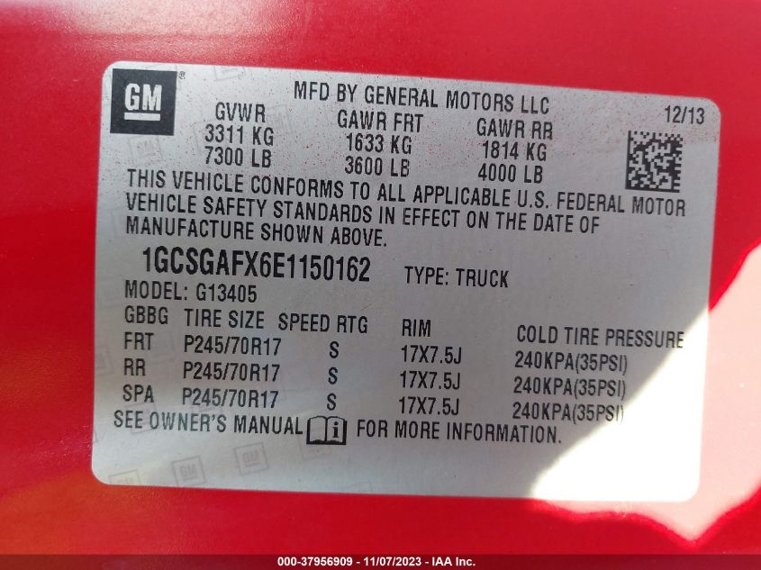 2014 CHEVROLET EXPRESS 1500 WORK VAN - 1GCSGAFX6E1150162