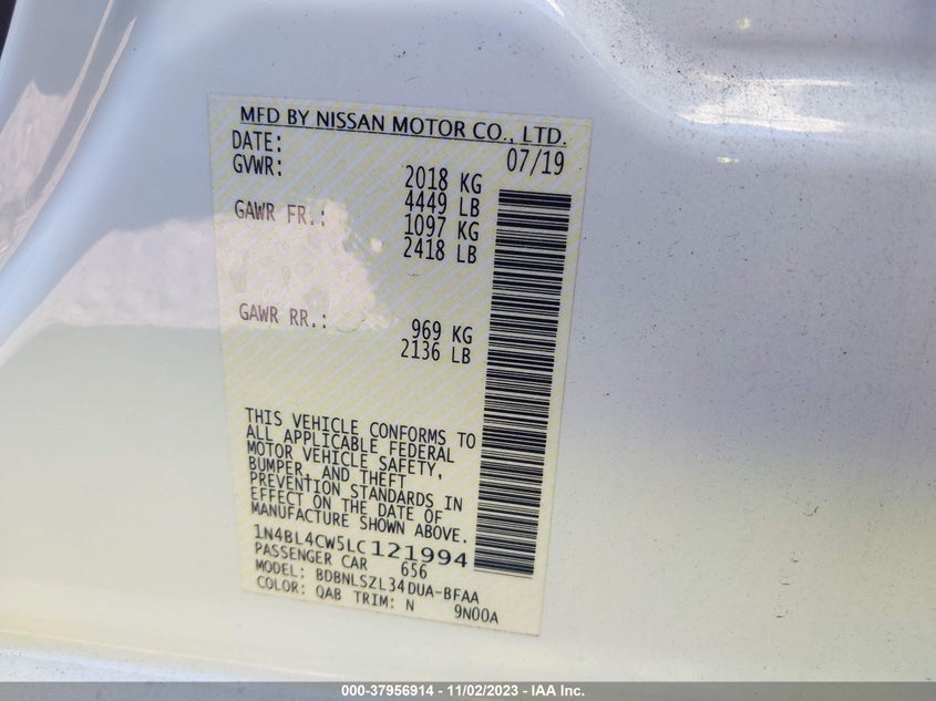 VIN 1N4BL4CW5LC121994 2020 NISSAN ALTIMA SR