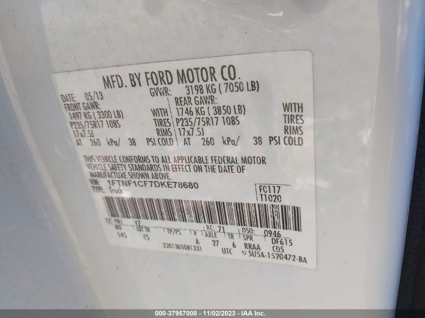 2013 FORD F-150 XL/XLT - 1FTNF1CF7DKE78680