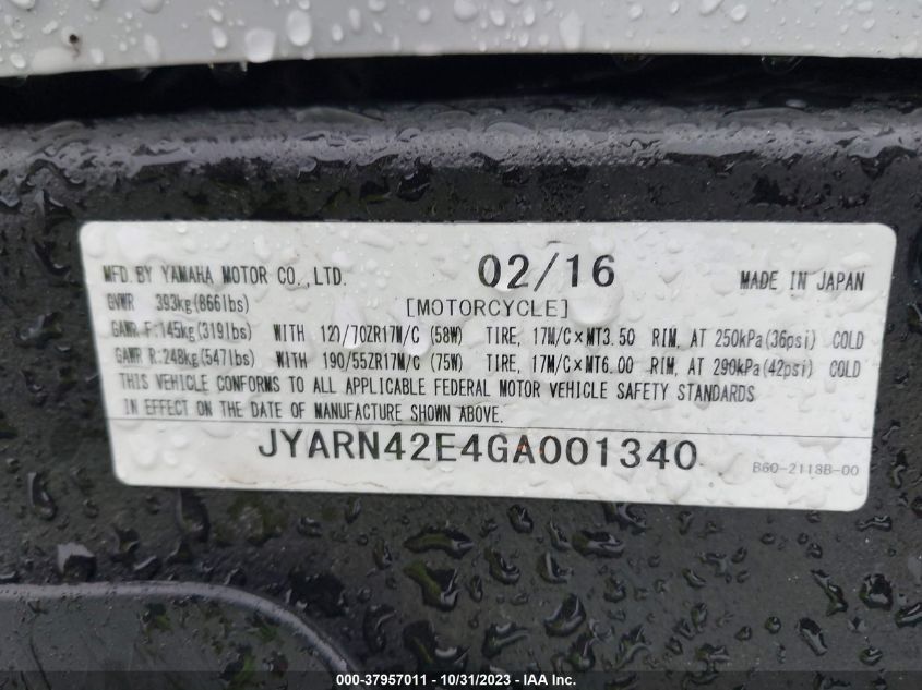2016 YAMAHA YZFR1S JYARN42E4GA001340