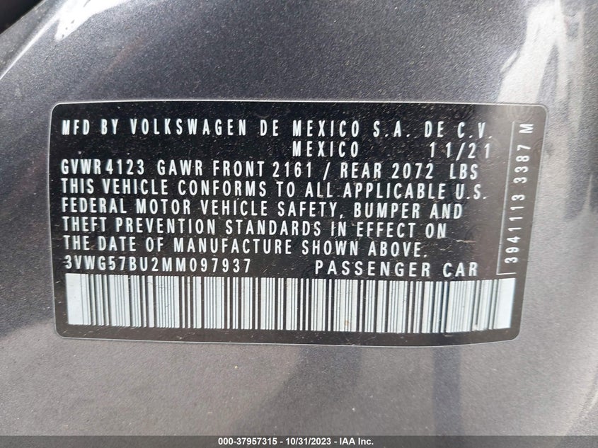 VIN 3VWG57BU2MM097937 2021 VOLKSWAGEN JETTA SEL PREMIUM