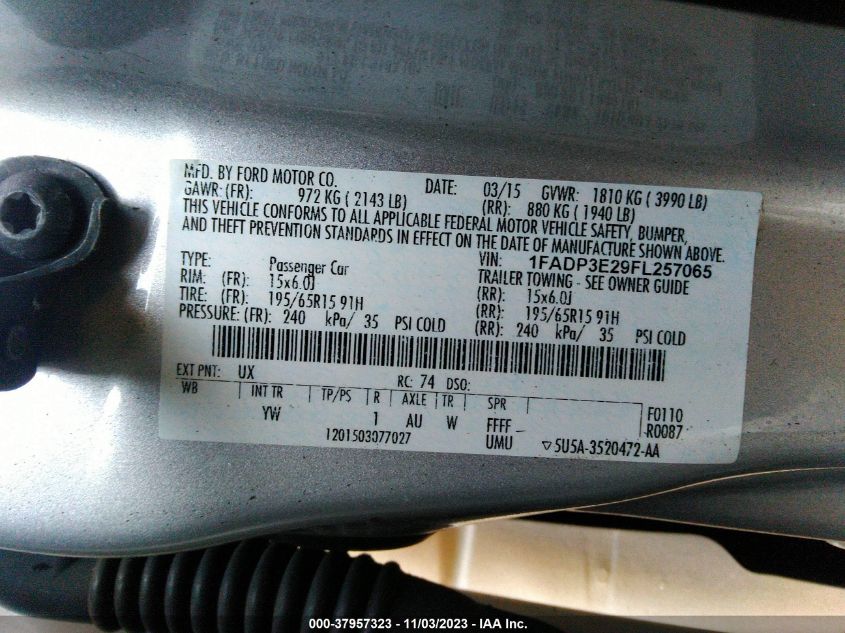2015 FORD FOCUS S - 1FADP3E29FL257065