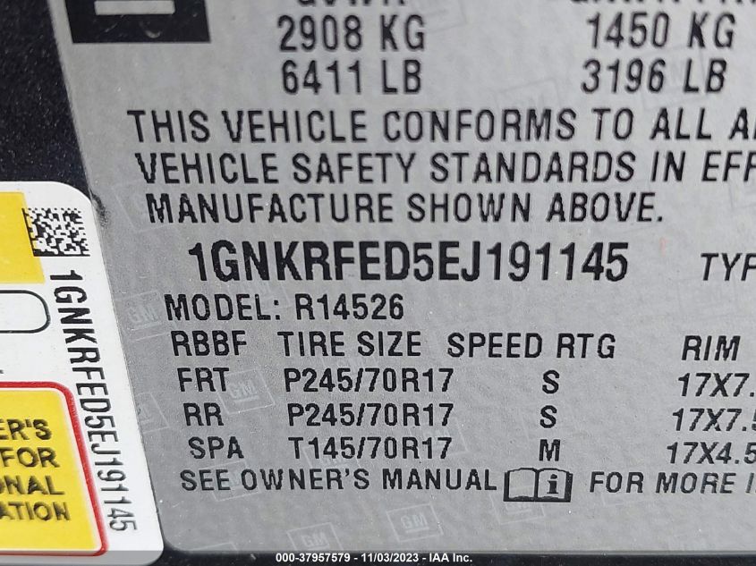 2014 CHEVROLET TRAVERSE - 1GNKRFED5EJ191145