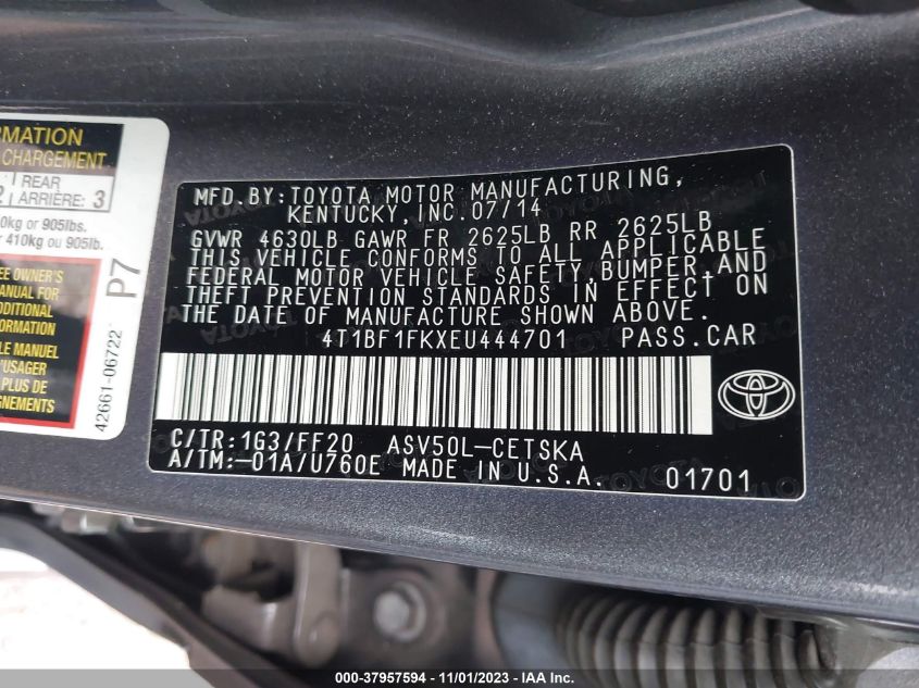 2014 TOYOTA CAMRY L/SE/LE/XLE - 4T1BF1FKXEU444701