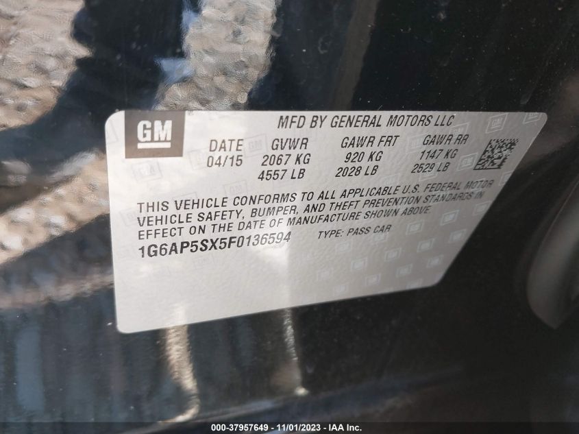 2015 CADILLAC CTS - 1G6AP5SX5F0136594