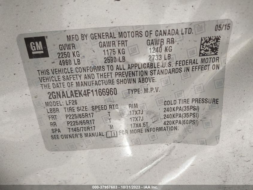 2015 CHEVROLET EQUINOX LS - 2GNALAEK4F1166960