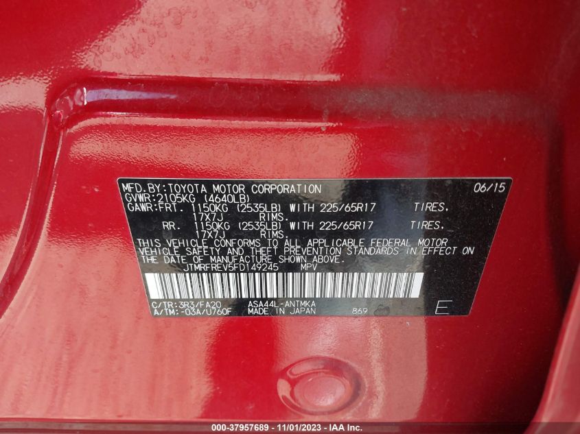 2015 TOYOTA RAV4 XLE - JTMRFRED5FC149245