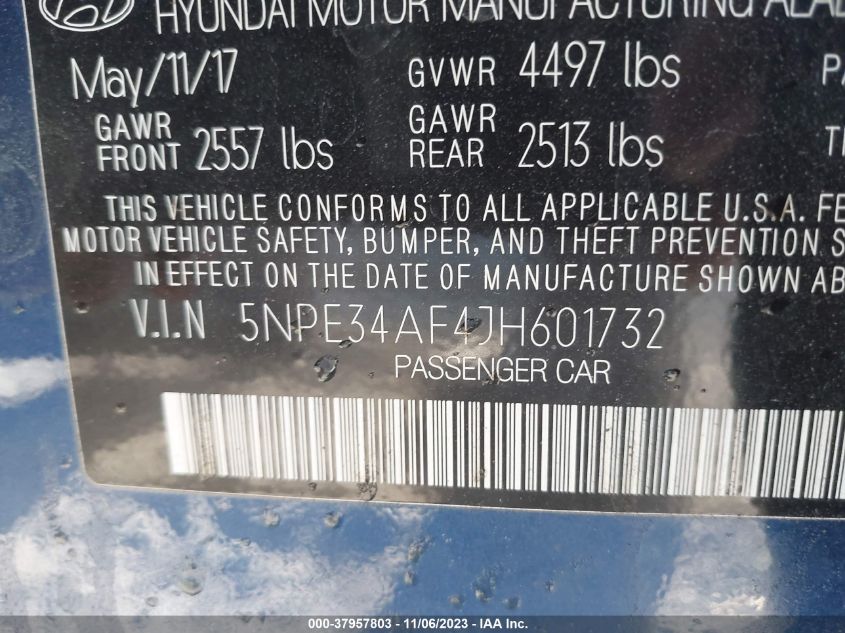 2018 HYUNDAI SONATA SEL - 5NPE34AF4JH601732