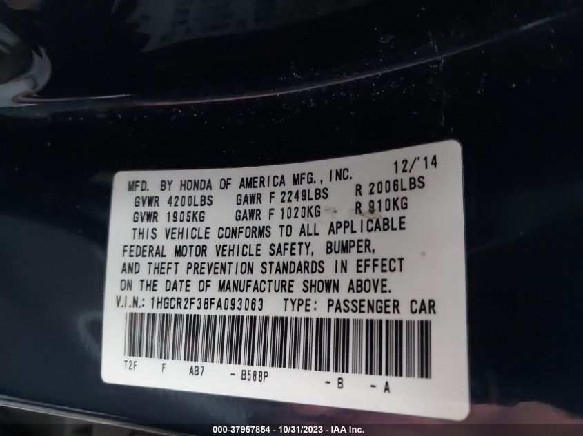 2015 HONDA ACCORD LX - 1HGCR2F38FA093063