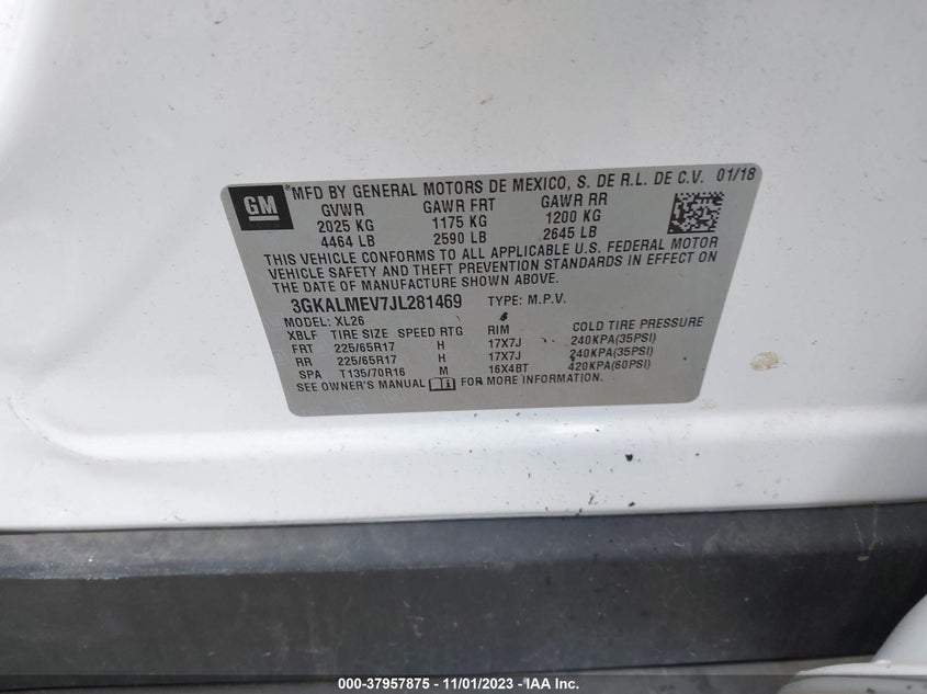 VIN 3GKALMEV7JL281469 2018 GMC TERRAIN SLE