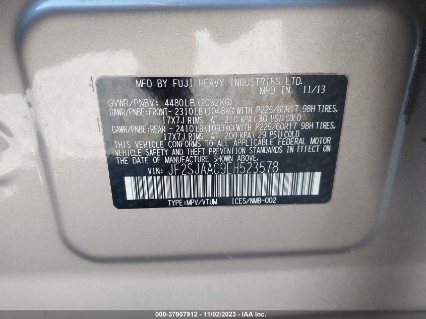 2014 SUBARU FORESTER 2.5I - JF2SJAAC9EH523578