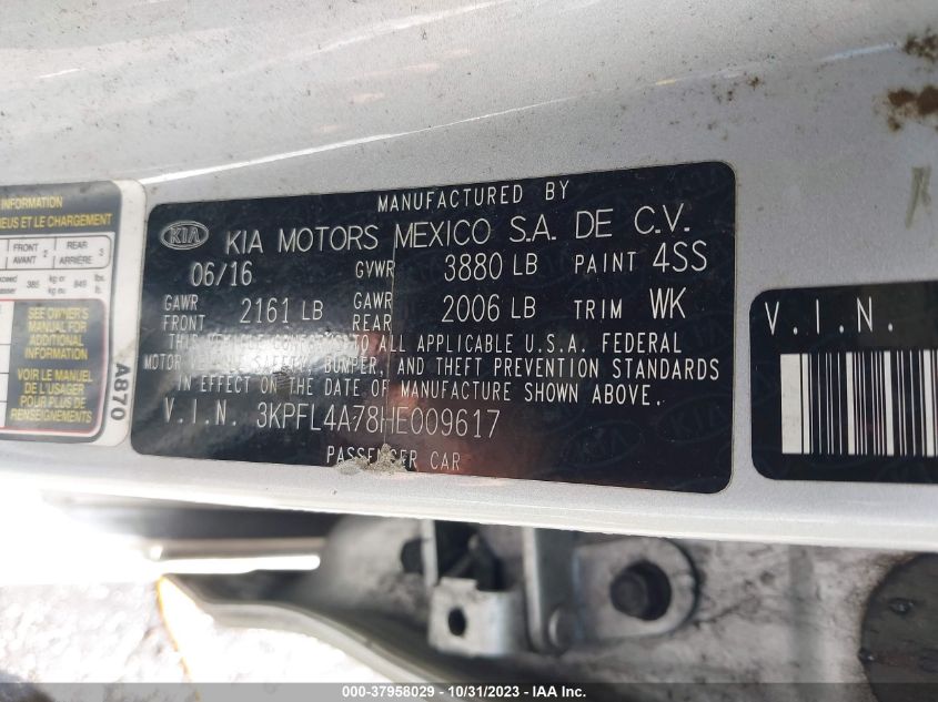 2017 KIA FORTE LX - 3KPFL4A78HE009617