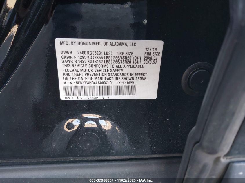 2020 HONDA PASSPORT ELITE - 5FNYF8H04LB003719