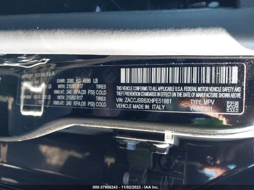 2017 JEEP RENEGADE LATITUDE - ZACCJBBBXHPE51981
