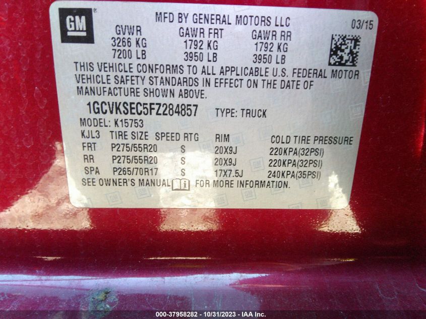 2015 CHEVROLET SILVERADO 1500 1LZ - 1GCVKSEC5FZ284857