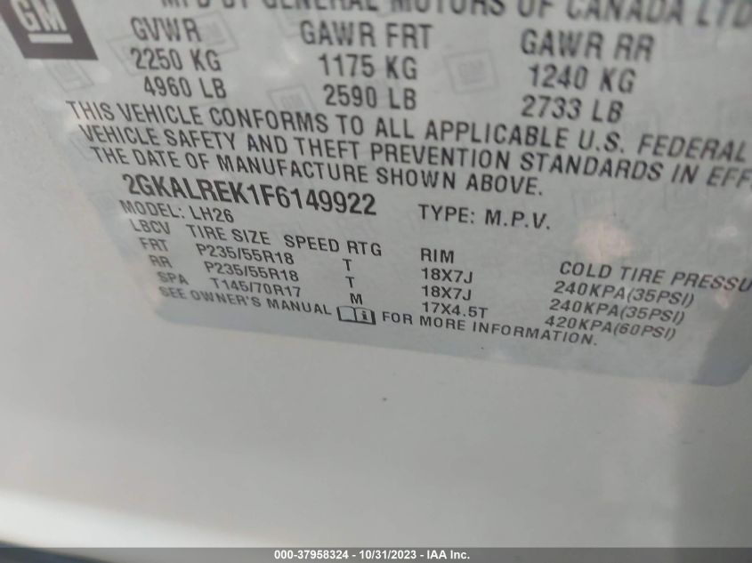 2015 GMC TERRAIN SLE-2 - 2GKALREK1F6149922