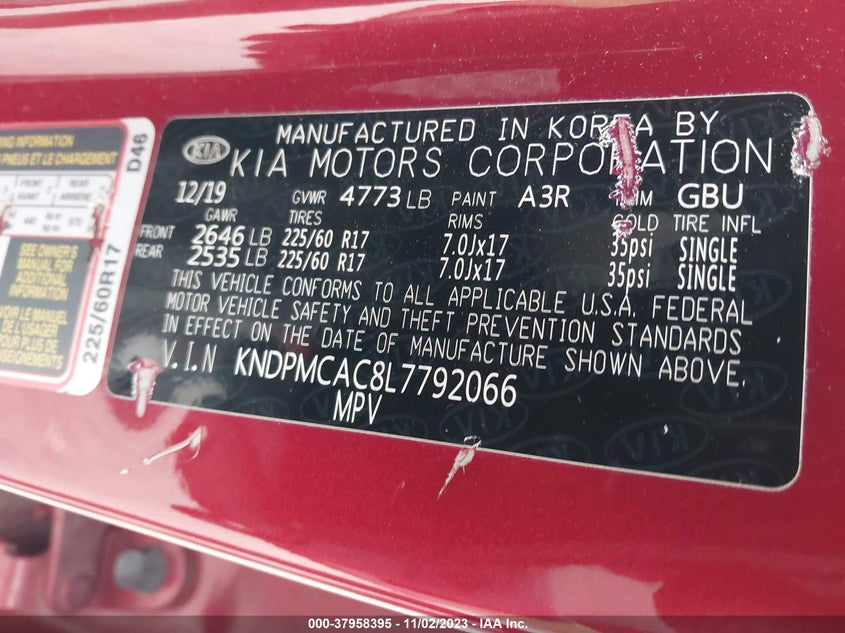 VIN KNDPMCAC8L7792066 2020 KIA SPORTAGE LX