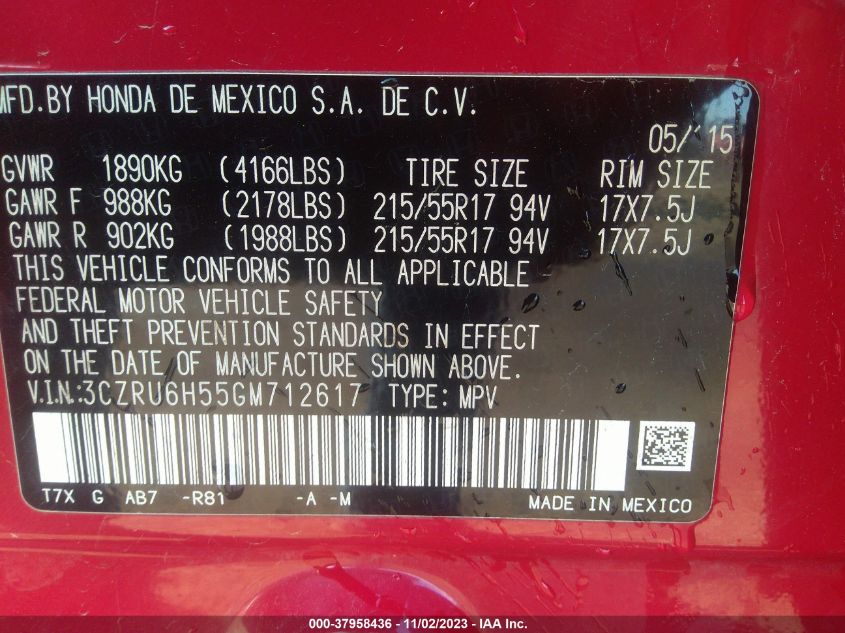 2016 HONDA HR-V EX - 3CZRU6H55GM712617