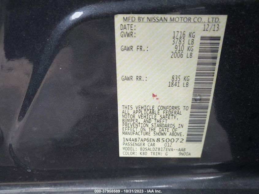 2014 NISSAN SENTRA SV - 1N4AB7AP6EN850072