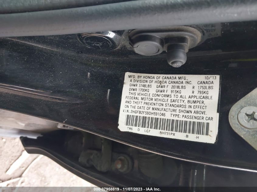 2013 HONDA CIVIC SDN LX 2HGFB2F59DH591046
