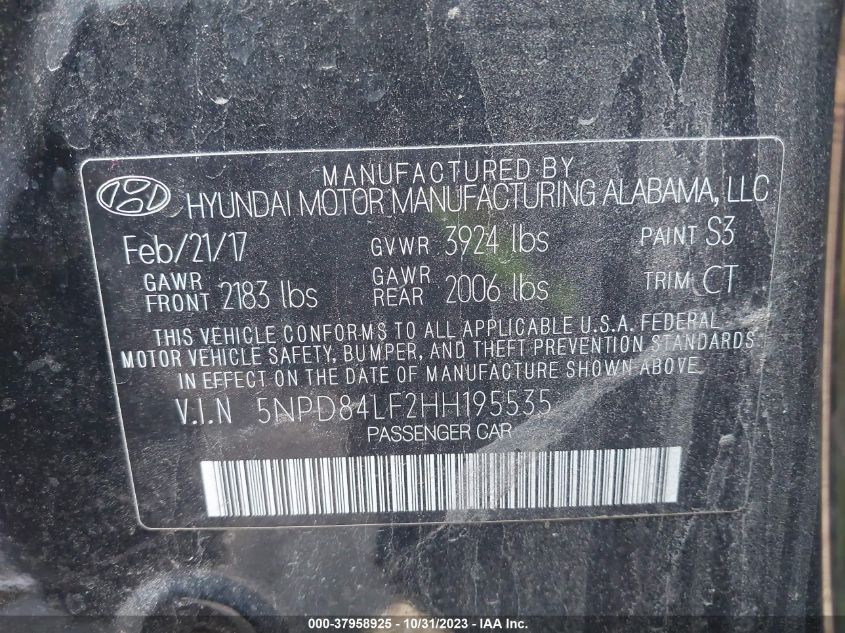 2017 HYUNDAI ELANTRA SE/VALUE/LIMITED - 5NPD84LF2HH195535