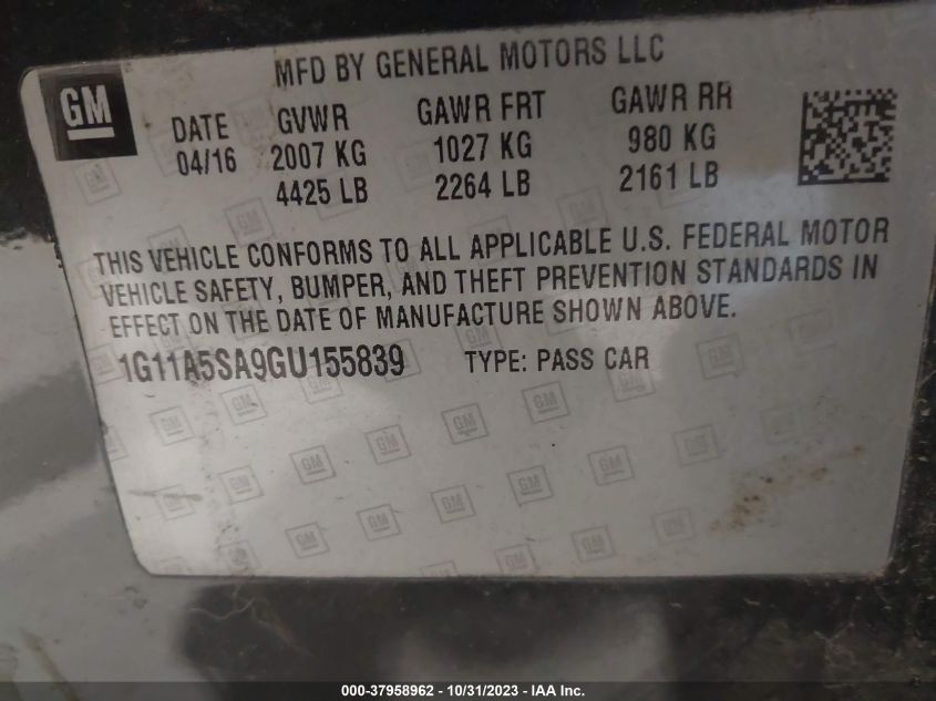 2016 CHEVROLET MALIBU LIMITED LS - 1G11A5SA9GU155839