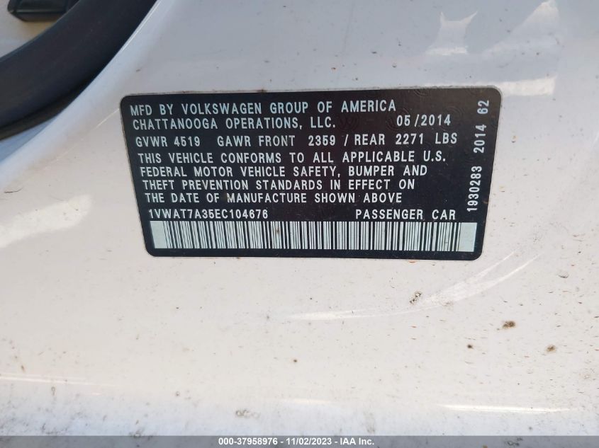 2014 VOLKSWAGEN PASSAT 1.8T WOLFSBURG EDITION - 1VWAT7A35EC104676