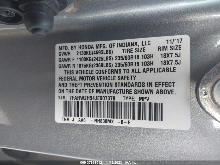 2018 HONDA CR-V EX - 7FARW2H54JE0S737S