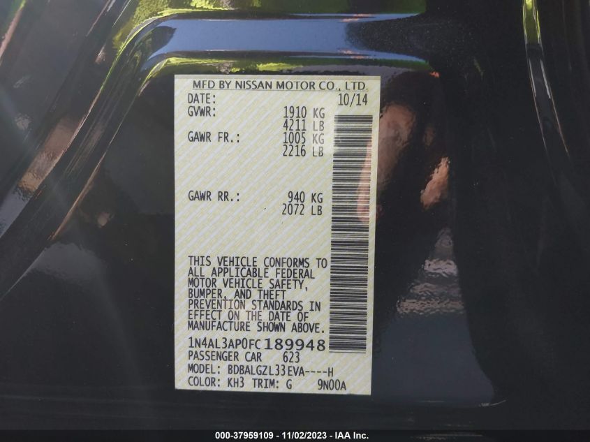 2015 NISSAN ALTIMA 2.5 S - 1N4AL3AP0FC189948