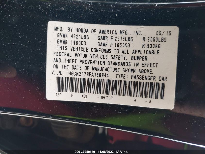 2015 HONDA ACCORD EX - 1HGCR2F78FA186944