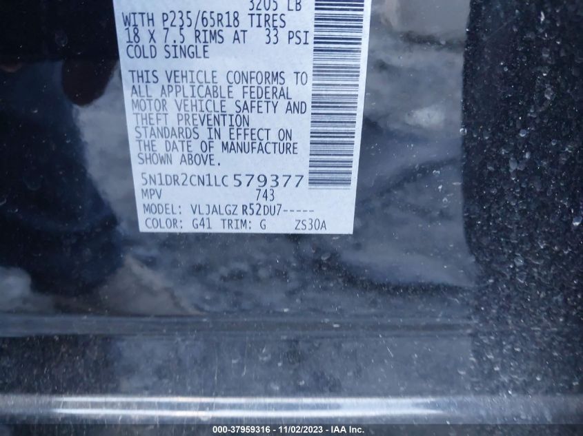 2020 NISSAN PATHFINDER SL - 5N1DR2CN1LC579377