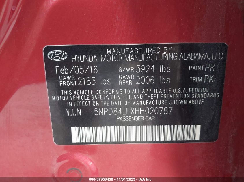 2017 HYUNDAI ELANTRA SE - 5NPD84LFXHH020787
