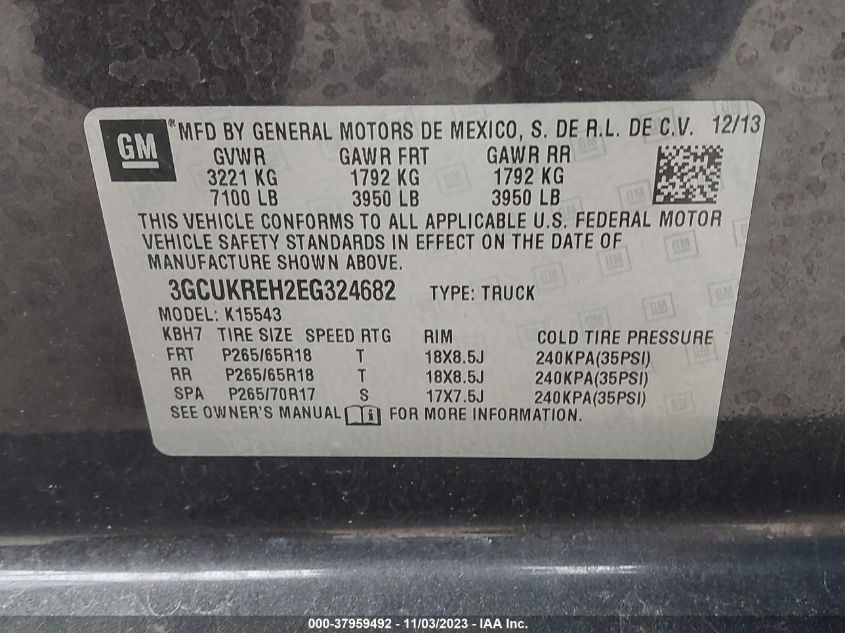 2014 CHEVROLET SILVERADO 1500 LT - 3GCUKREH2EG324682