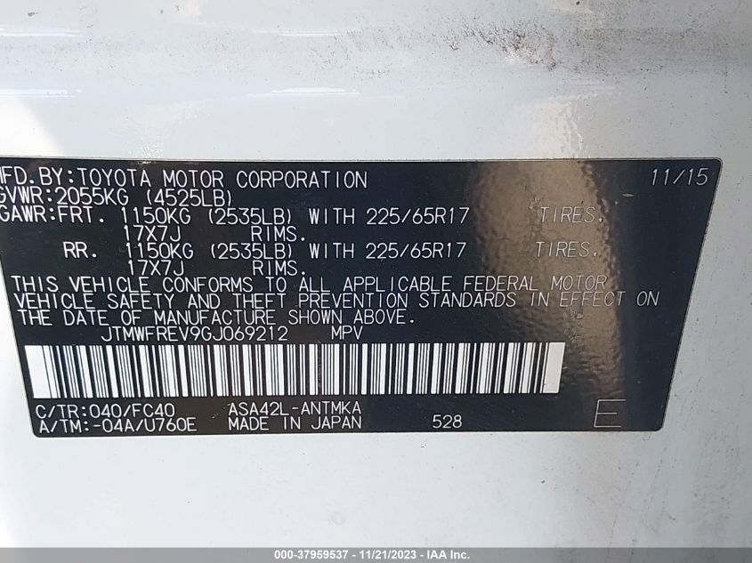 2016 TOYOTA RAV4 XLE - JTMWFREV9GJ069212