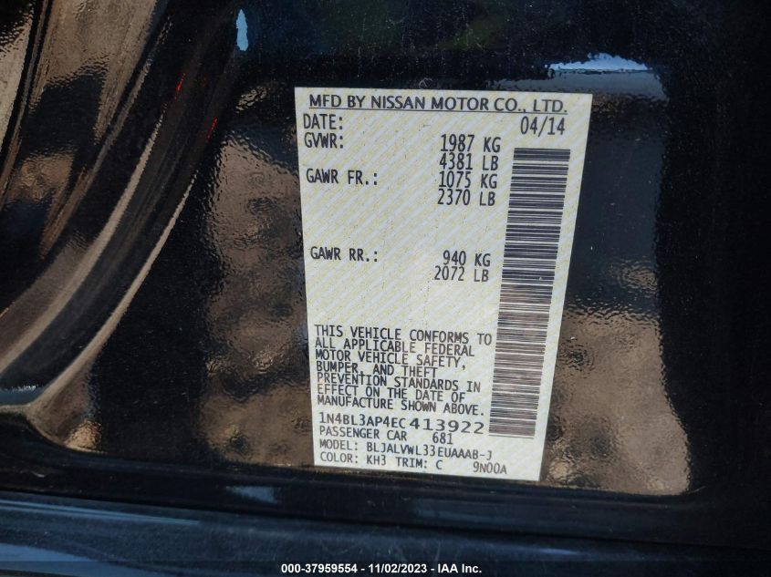 2014 NISSAN ALTIMA 3.5S/3.5SV/3.5SL - 1N4BL3AP4EC413922