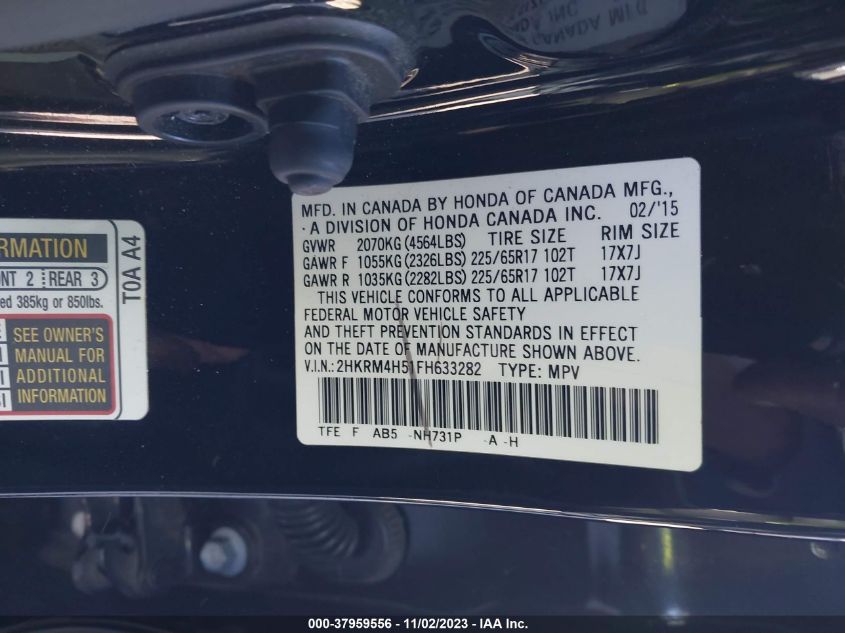 2015 HONDA CR-V EX - 2HKRM4H51FH633282