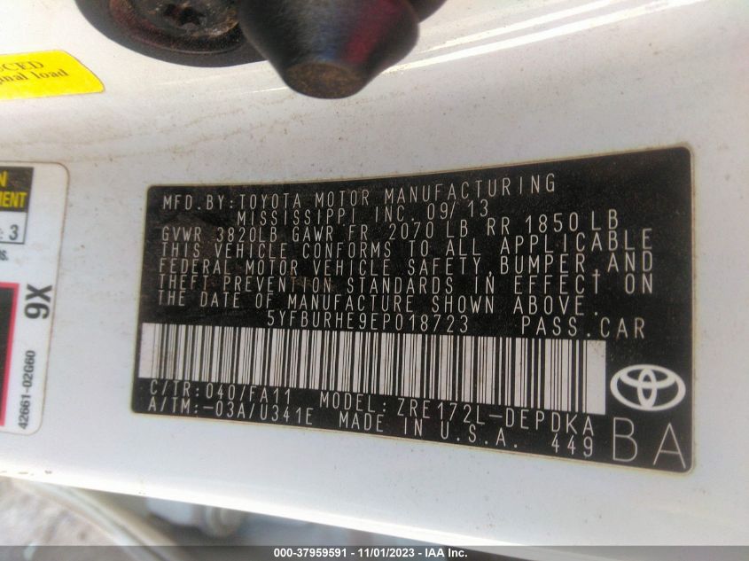2014 TOYOTA COROLLA L - 5YFBURHE9EP018723