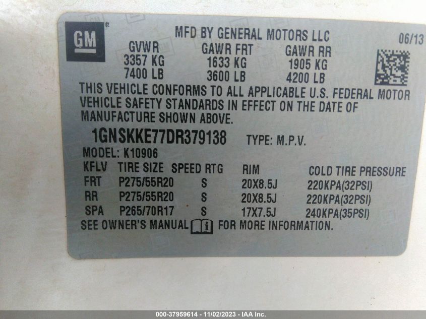 2013 CHEVROLET SUBURBAN 1500 LTZ 1GNSKKE77DR379138