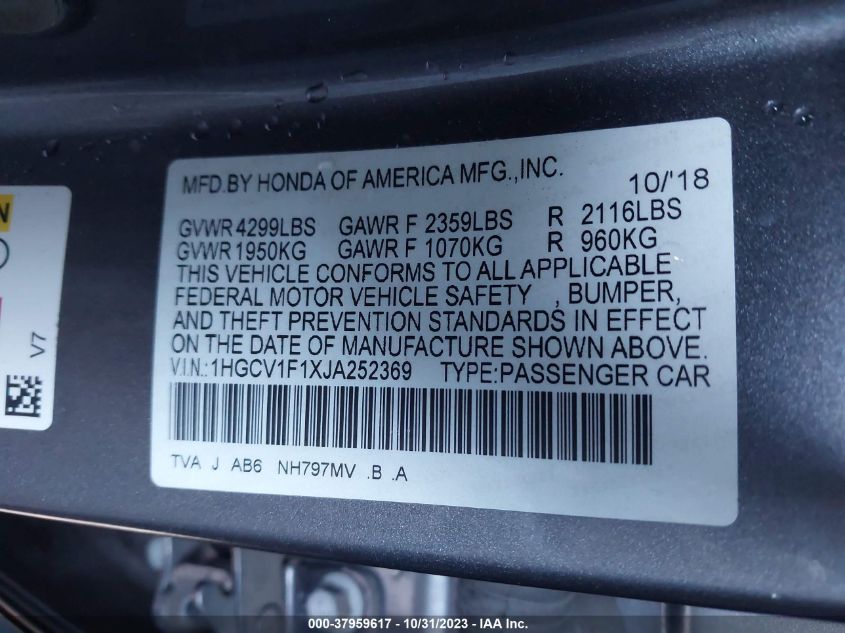 2018 HONDA ACCORD LX - 1HGCV1F1XJA252369