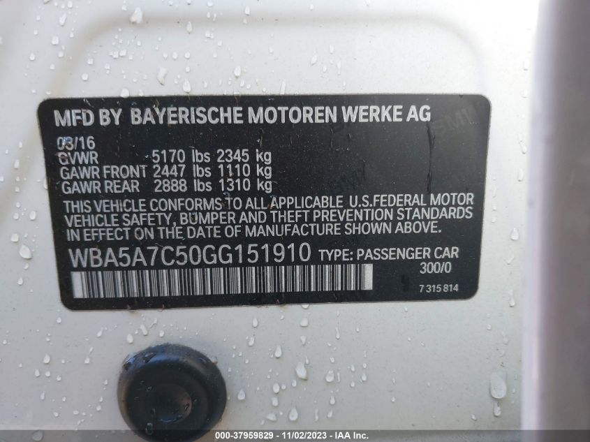 2016 BMW 528I XDRIVE WBA5A7C50GG151910