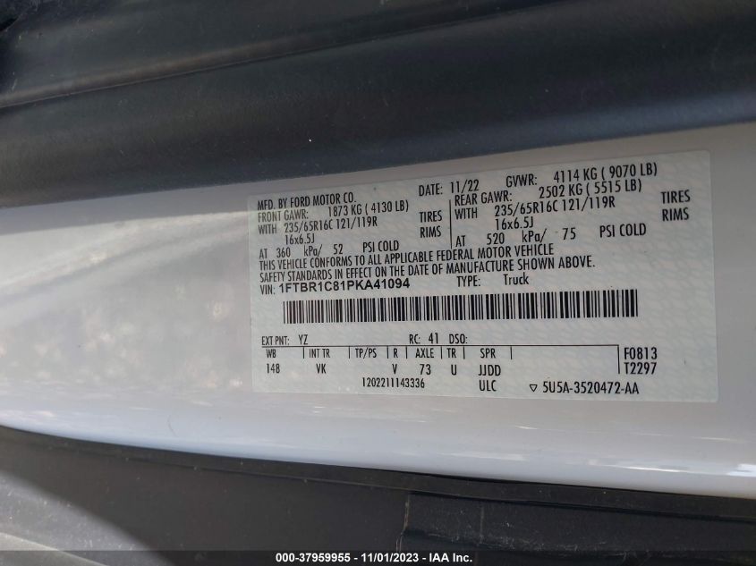 2023 FORD TRANSIT-250 CARGO VAN - 1FTBR1C81PKA41094